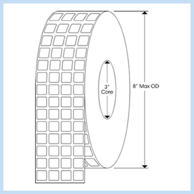 2 x 1 Thermal Transfer Industrial Labels with 3 Core, 8 OD